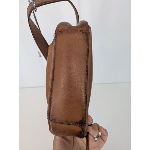 Vintage Fossil Leather Shoulder Handbag Purse Y2K Boho Neutral Coastal Capsule - Picture 7 of 14